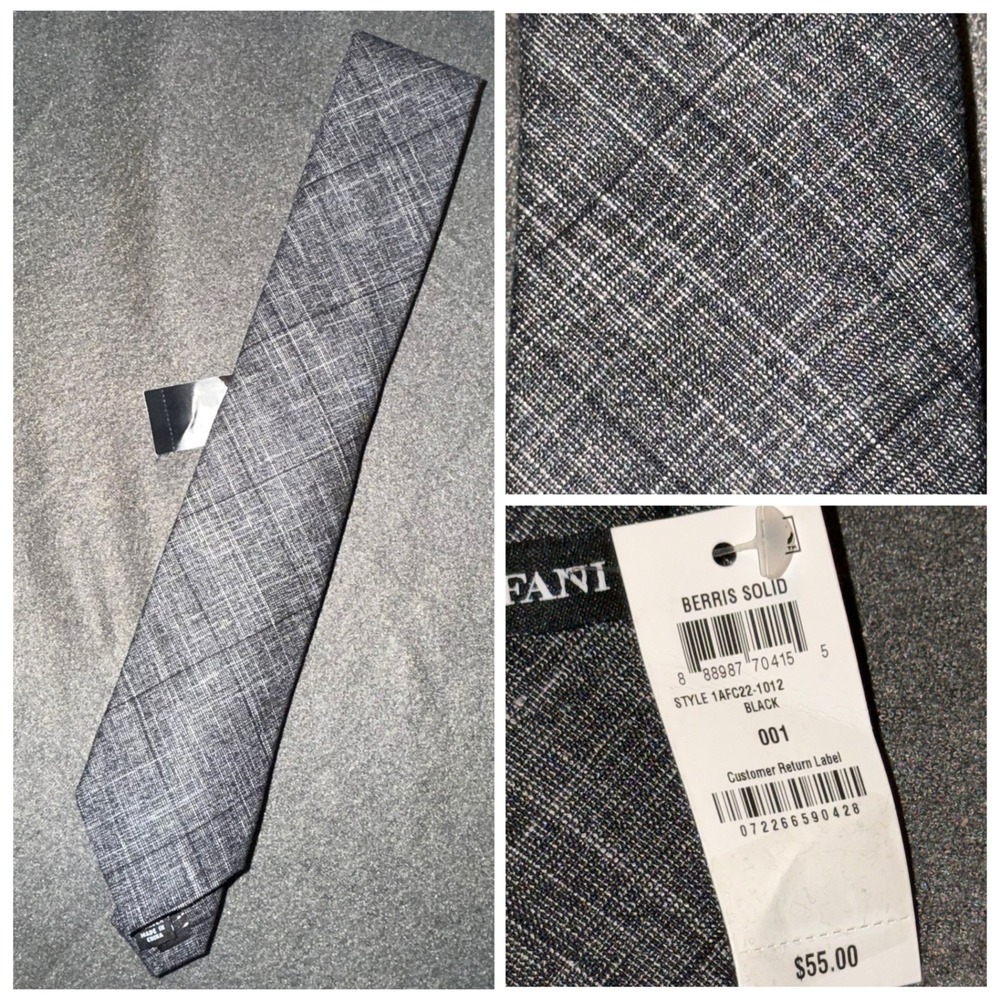 Alfani Berris Solid Black Grey Textured Crosshatch Mens Necktie 1AFC22-1012 NEW